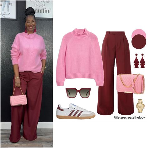 Burgundy Trousers - 10 Outfit Ideas 🐙 Here are 10 more colors that pair well with burgundy! Which is your favorite? As fall approaches it’s time to break out our sweaters. Instead of just pairing them with jeans, here’s a reminder that wide leg trousers are a more elevated option but just as comfortable! So for an elevated casual look, try pairing your sweaters with your trousers! You can still wear your sneakers with them! 😉 So save this post for style inspiration and look in your closet to... Plum Pants Outfit, Wide Trousers Outfit, Burgundy Tennis Shoes, Burgundy Pants Outfit, Plum Pants, Burgundy Trousers, Wide Leg Pants Outfit, Burgundy Outfit, Burgundy Pants