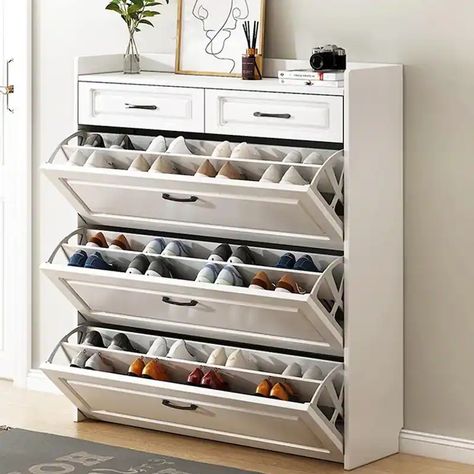 Shoe Storage - Bed Bath & Beyond Shoe Storage Design, Slim Shoe Cabinet, Lebron 17, Pvc Door, Shoe Storage Rack, Shoe Rack Organization, Storage Racks, White Shoe, White Storage