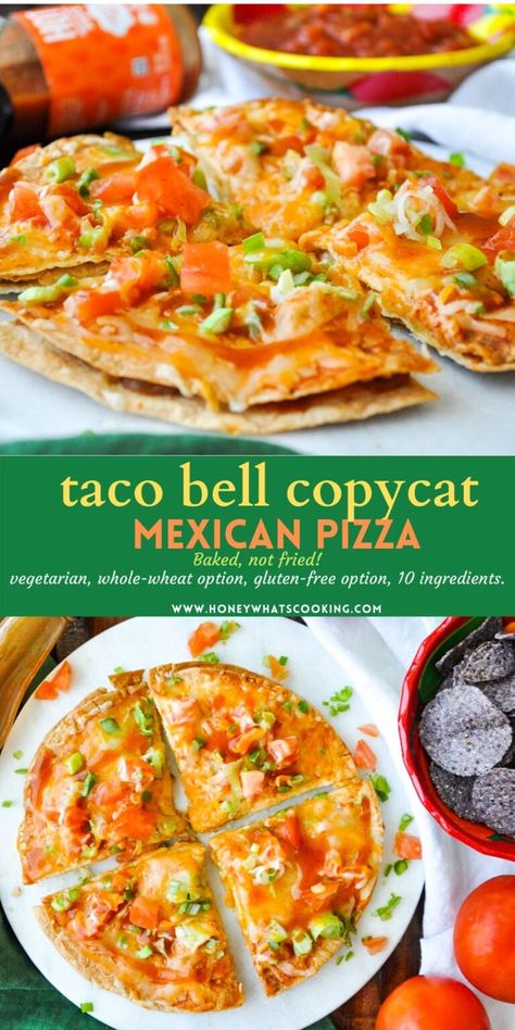 Mexican Pizza Taco Bell (vegetarian) – Honey, Whats Cooking Copycat Mexican Pizza, Mexican Pizza Taco Bell, Recipe Tortilla, Pizza Nachos, Taco Bell Copycat, Pizza Taco, Mexican Pizza Recipe, Vegetarian Pizza Recipe, Taco Bell Mexican Pizza