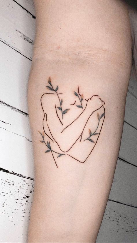 210+ Meaningful Self-Love Tattoo Designs (2023) - TattoosBoyGirl Tattoos For Self Love And Growth, Self Care Tattoos, Self Acceptance Tattoo, Self Hug Tattoo, Tattoo Ideas Self Love, Minimal Self Love Tattoo, Body Positive Tattoo, Body Silhouette Tattoo, Tattoos Self Love