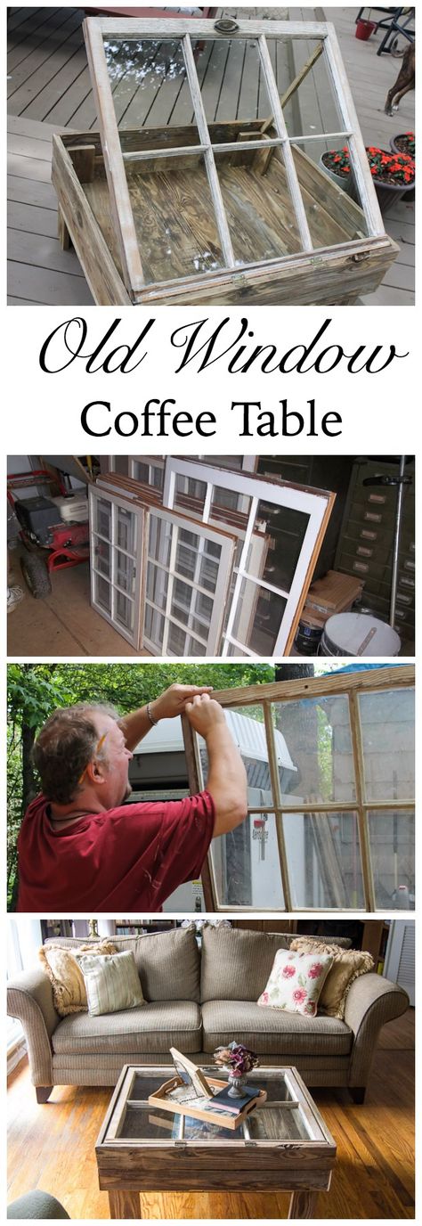 What can you do with an old window? This tutorial from blogger Marty's Musings will show you step by step how to take an old window and create a one of a kind rustic window table complete with storage! This DIY project is both thrifty and in style for the shabby chic look. Window Coffee Table, Window Table, Vintage Collections, Creative Juice, Window Projects, Diy Furniture Hacks, Diy Furniture Easy, Rustic Coffee Tables, Diy Coffee Table