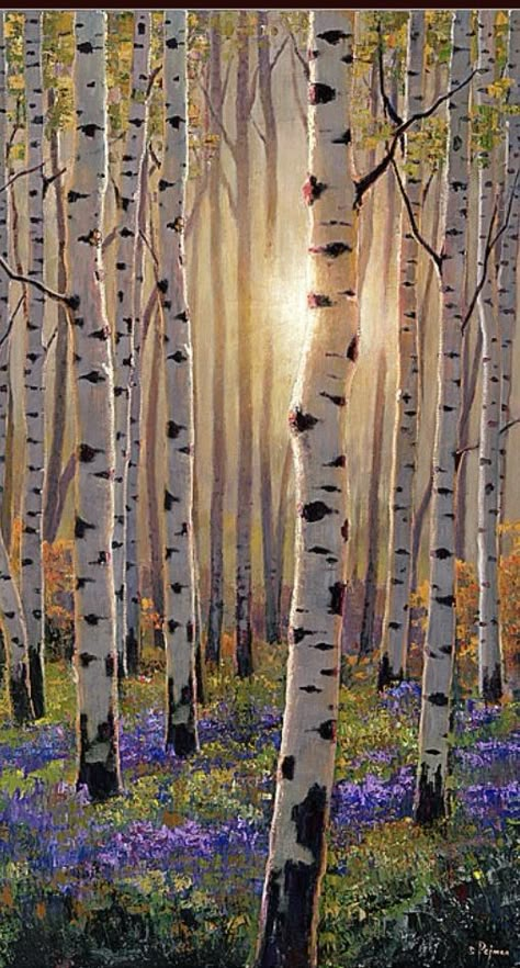 자작나무 그림, Aspen Trees Painting, Birch Trees Painting, Birch Trees Landscaping, Birch Tree Art, Birch Tree Painting, Canvas Painting Tutorials, Watercolor Tree, Landscape Art Painting