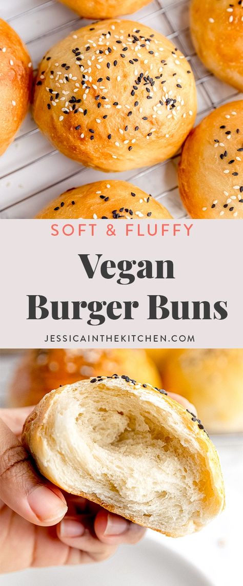 Vegan Buns Recipe, Easy Vegan Burger, Vegan Hamburger Buns, Homemade Vegan Burgers, Vegan Burger Buns, Homemade Burger Buns, Burger Buns Recipe, Vegan Burger Recipe, Pain Burger