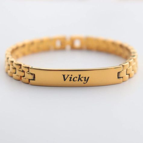 Customized Name Bracelet ✨ . . . . #customizednamebracelet #personalizedgifts #bracelets #blindgift #giftforhim #birthdaygifts #anniversarygift #couplesgift #blindgifts #corporategifts #giftforher #nameproducts #explorepage #blindgiftswapping #customization #blindgiftset #gifts #kada Bracelet For Him, Customised Bracelets, Swap Gifts, December 8, Name Bracelet, Corporate Gifts, Anniversary Gifts, Gift Set, Silver Gold