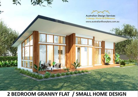 MODERN GRANNY FLAT Small and Tiny Home Design 90.6m2/ 976 - Etsy 2 Bed House Plans, Modern Granny Flat, Prefab Cottage, Granny Flat Plans, Flat Plan, House Plans For Sale, 2 Bed House, Desert House, Small Cottage Homes