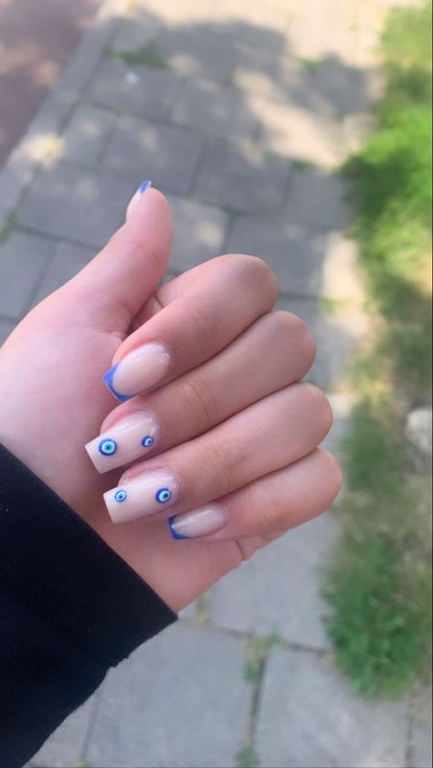 nails shortnails inspiration explore evileyenails Box Nails Short, Nails Inspiration Square Medium, Greek Eye Nails, Evil Eye Nails Short, Nail Ideas Square Medium, Simple Nails For School, Nail Inspo Square Medium, Greek Inspired Nails, Turkish Eye Nails