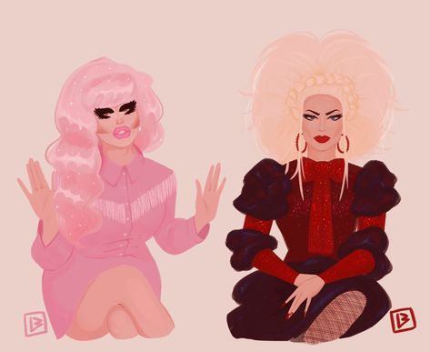 Katya Zamolodchikova Fanart, Trixie And Katya Drawing, Trixie And Katya Art, Trixie Mattel Art, Trixya Fanart, Trixie And Katya Fanart, Katya Fanart, Trixie Doll, Drag Race Fanart