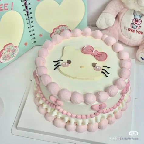 #cake #kawaii #cute #aesthetic #pinterest #hellokitty Sanrio Cake Ideas, Pink Hello Kitty Cake, Bolo Da Hello Kitty, Hello Kitty Birthday Cake, 15th Birthday Cakes, Belle Cake, Vintage Birthday Cakes, Hello Kitty Birthday Party, Kitty Cafe