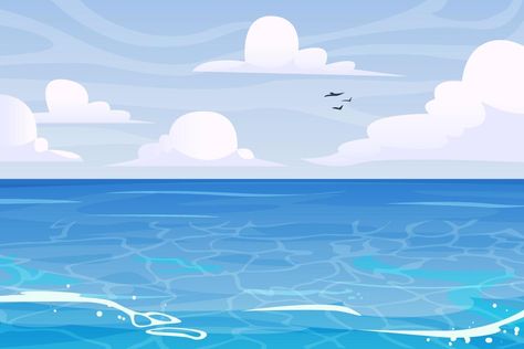 Ocean Illustration Simple, Cartoon Ocean Background, Sea Background Drawing, Beach Background Drawing, Tab Template, Ocean Cartoon, League Of Legends Logo, Ocean Vector, Ocean Games