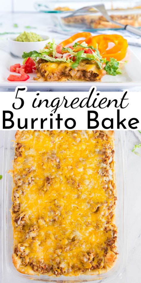 With just 6 ingredients (plus whatever toppings you love) this Easy Burrito Bake is the perfect meal for busy families! via @nmburk Easy Burritos, Burrito Bake, Easy Burrito Recipe, Beef Burrito Recipe, Burritos Recipe, Beef Casserole Recipes, Mexican Food Recipes Easy, Beef Recipes Easy, Easy Casserole Recipes