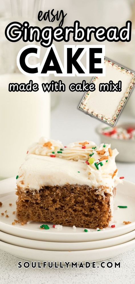 This easy gingerbread cake has all the cozy, homemade flavor you love, perfect for holiday gatherings. It starts with a cake mix, but don’t let that deter you—it’s so good, no one will guess! With simple steps, pro tips for perfect texture, and a trick for easy removal, it’s a must-try holiday treat that keeps entertaining stress-free and earns rave reviews. Gingerbread Cake From Box Cake, Gingerbread Poke Cake Recipe, Ginger Bread Cake Mix Recipes, Christmas Cake Easy Recipe, Gingerbread Spice Cake, Sugar Free Yellow Cake Mix Recipes, Ginger Cake Recipe Easy, Gingerbread Cake Mix Recipes, Gingerbread Sheet Cake