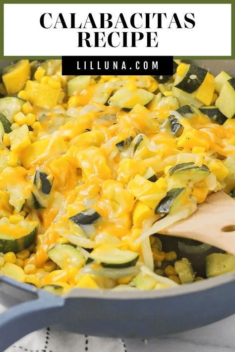 Calabacitas or "little squashes" is an easy Mexican side dish with summer squash, zucchini, and savory goodness. #calabacitas #Mexicanside #sidedish Mexican Squash Recipes, Calabacitas Recipe, Mexican Side Dish, Mexican Squash, Asian Steak Bites, Mexican Side, Creamy Pasta Bake, Recipes With Flour Tortillas, Squash Zucchini