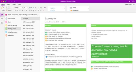 OneNote Planner Template for Professionals - The Better Grind Onenote To Do List Template, One Note Task Management, Microsoft Planner Templates, Onenote Meeting Notes Template, Onenote Planner Templates Free, Onenote For Work, Onenote Planner Ideas, Microsoft Onenote Templates, Onenote Planner