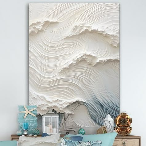 Designart "White And Blue Wave Papercut Style I" Coastal Waves Wall Art - Bed Bath & Beyond - 39936717 3d Texture Art, Paste Art Ideas, Waves Wall Art, Wall Art Bed, Wall Art Diy Paint, Cement Art, Canvas Art Projects, Diy Abstract Canvas Art, Textured Canvas Art