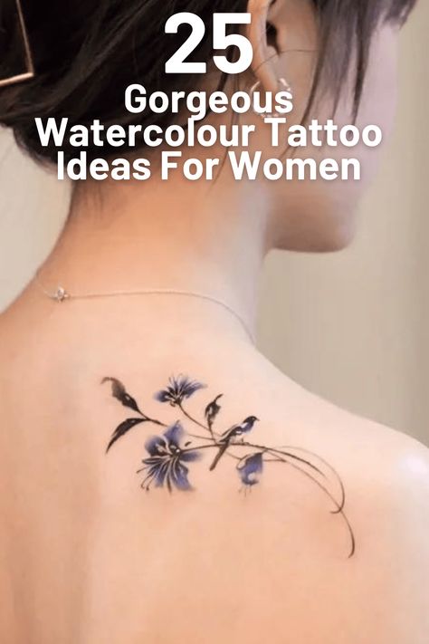 Fascinated by the beauty of watercolor art? Apply that allure to your skin with these watercolor tattoos for women. Click to explore! Watercolour Tattoo For Women, Uncommon Tattoos, Watercolor Tattoos For Women, Watercolor Cat Tattoo, Bird And Flower Tattoo, Blue Flower Tattoos, Watercolor Butterfly Tattoo, Watercolour Tattoo, Colour Tattoo For Women