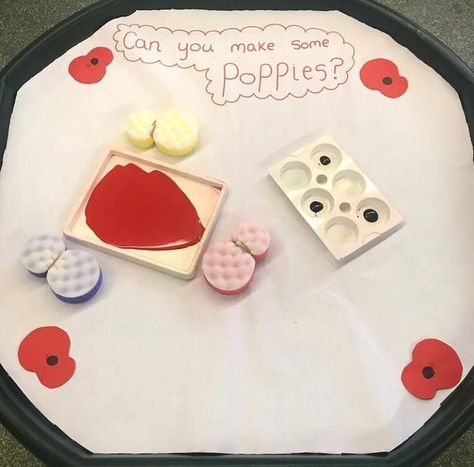 Tuff Tray Obsessed on Instagram: "Can you make some Poppies? - sponge painting. #poppies #poppy #poppycrafts #poppyart #remembranceday #art #crafts #messyplay #tufftray #tufftrayideas #tufftrayplay #tufftrayactivities #learningthroughplay #teach #play #learn #eyfs #earlyyears #continuousprovision #children #kids #happy #fun #sharingideas #kidscrafts #school #painting #nursery #classroom #classroomcrafts" Rememberance Tuff Tray Ideas, Remembrance Tuff Tray, Poppy Day Eyfs, Poppy Ideas For Kids, Remembrance Day Tuff Tray Ideas, Celebrations Eyfs Activities, Eyfs Remembrance Day, Rememberance Day Activities Eyfs, Poppy Eyfs Activities