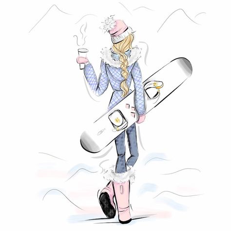 Ski Drawing, Ski Wall Art, Snowboard Art, Winter Stickers, Winter Illustrations, Sublimacion Ideas, Snowboard Girl, Wall Art Winter, Ski Art