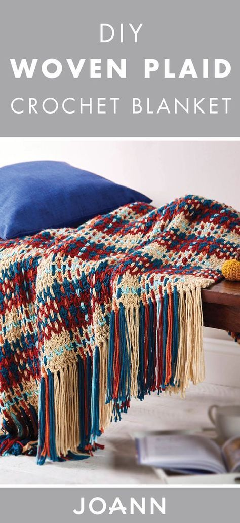 Love the look of this DIY Woven Plaid Crochet Blanket? Check out the full tutorial from JOANN to see how you can put your crochet skills to use to make it for your living room. Cozy and stylish, what more could you want?! Plaid Crochet Blanket, Crochet Tartan, Swiffer Cover, Planned Pooling, Living Room Cozy, Plaid Crochet, Confection Au Crochet, Crochet Afgans, Room Cozy