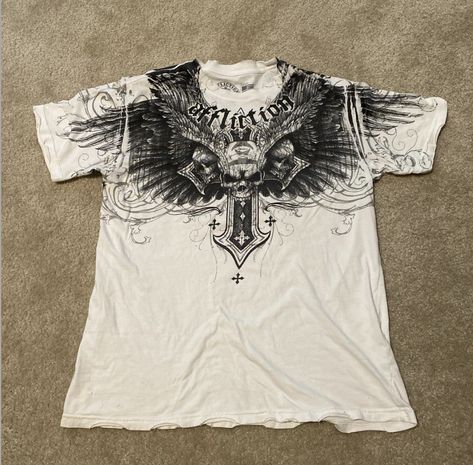 Affliction Clothing, Y2k Shirts, Affliction Shirt, Angel Outfit, Affliction Style, Metal T Shirts, Baggy Clothes, Street Fashion Men Streetwear, Pinterest Outfits