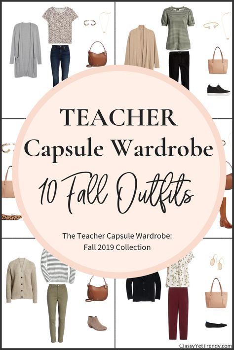 The Teacher Capsule Wardrobe Fall 2019 Preview + 10 Outfits - Classy Yet Trendy - Get dressed quickly every morning for the classroom with 100 outfit ideas using tops, bottoms, layers and shoes that are comfortable, stylish and trending. #teacheroutfit #teacheroutfitideas #teacherlife #capsulewardrobe #outfitideas #outfitinspiration #fallfashion #fallstyle #falloutfits Teacher Capsule Wardrobe, Cute Teacher Outfits, Teacher Business, Teacher Wardrobe, Classy Yet Trendy, Teaching Outfits, Teacher Outfit, Capsule Outfits, Fall Capsule Wardrobe