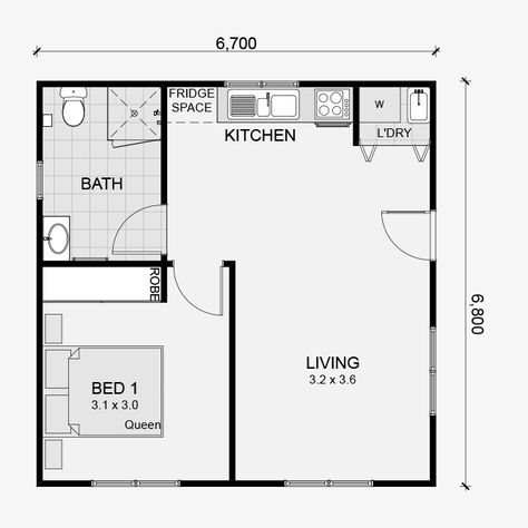 Rosewood – Granny Flats Australia Flat Floor Plan, Garage Conversion Granny Flat, Granny Flats Australia, Adu Plans, Granny Flat Plans, Shed Tiny Home, Guest House Plans, Shed Makeover, Shed Office