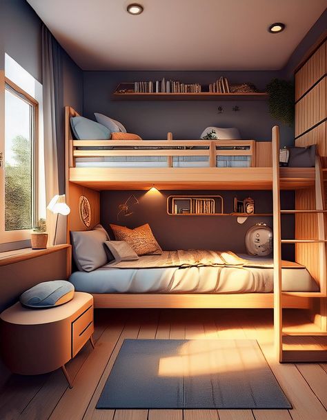 10 Bunk Room Ideas For Modern Aesthetics - The Newlywed Bunk Bed With Closet Underneath, Bunk Bed Room Layouts, Boho Bunk Bed, Bunk Beds For Girls Room Teenagers, Bunk Beds Aesthetic, Queen Bunk Bed Ideas, Rooms With Bunk Beds, Bunk Bed Aesthetic, Lake House Bunk Rooms