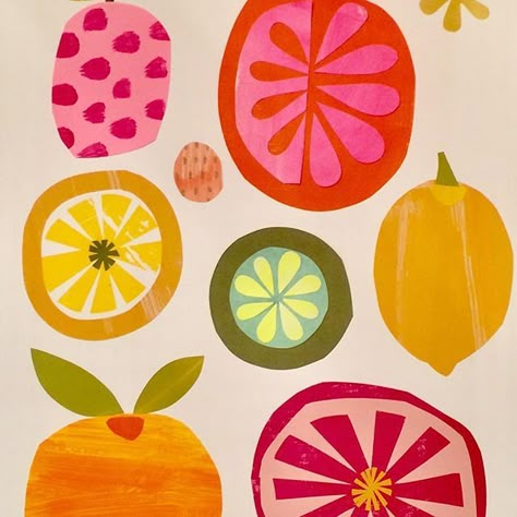 Citrus Fruit Illustration, Spring Fruit Aesthetic, Summer Fruit Illustration, Abstract Fruit Illustration, Abstract Fruit Art, Retro Fruit Illustration, Orange Illustration Graphics, Abstract Food Art, Food Collage Design