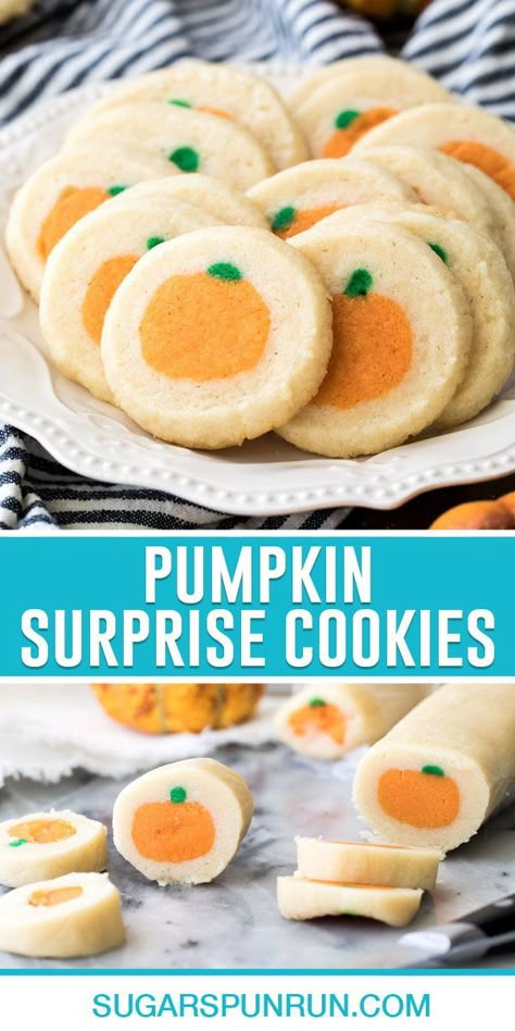 Philsbury Halloween Cookies, Pillsbury Pumpkin Cookies Recipe, Copycat Pilsbury Pumpkin Sugar Cookies, Slice And Bake Pumpkin Cookies, Copycat Pillsbury Halloween Cookies, Homemade Slice And Bake Cookies, Diy Slice And Bake Cookies, Pumpkin Cookies Pillsbury, Pumpkin Cutouts Cookies