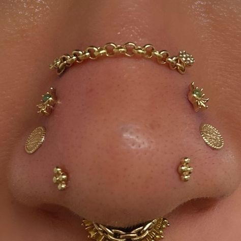 Rinku 🇳🇵🇸🇬 on Instagram: "Here’s a glimpse of some of nostril piercings ✨ - from fresh piercings to fully healed beauties ready for chains.✨" Nostril And High Nostril Piercing, Unique Nostril Piercing, 3rd Eye Piercing, Septril Piercing Nose, Nose Piercing Each Side, Lip Piercing Scar, Forward Nostril Piercing, Upper Nostril Piercing, Nose Ring Chain Across Nose