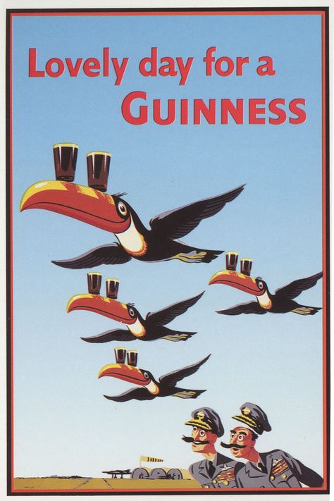 The cans feature the artist’s famous toucan and lobster illustrations, created during his four-decade-long association with the brand. Flight Design, Magnet Kitchen, Guinness Beer, Beer Ad, Beer Art, Bar Man Cave, Retro Metal Signs, Pub Bar, Vintage Beer