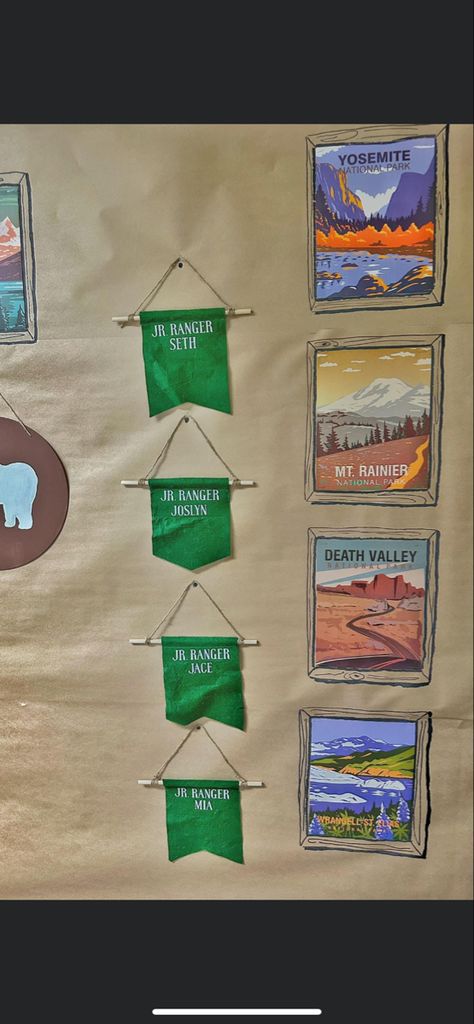 Ranger Station Decor Sunday School, National Park Classroom Theme, National Park Classroom, Forest Classroom, Ranger Station, Wilderness Explorer, 5th Grade Science, 4th Grade Classroom, Kid Art