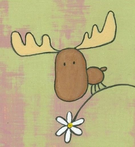 Moose Canvas Painting Easy, Moose Cartoon Drawing, Cute Moose Art, Moose Drawing Simple, Moose Doodle, Moose Drawing, Moose Gifts, Moose Clipart, Moose Cartoon