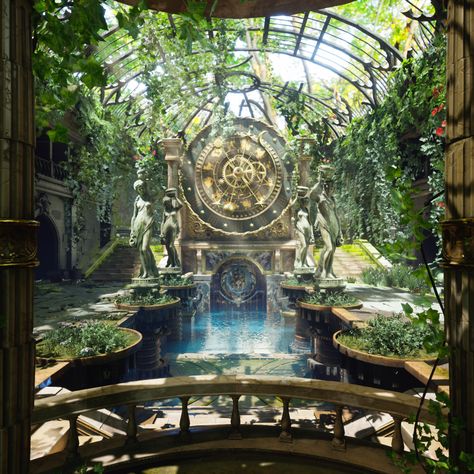 ArtStation - The old courtyard, NY Kim Old Courtyard, Art Collaboration, Fantasy Rooms, Fantasy Background, Fantasy Homes, Fantasy House, Fantasy Places, Enjoy Summer, Fantasy Art Landscapes