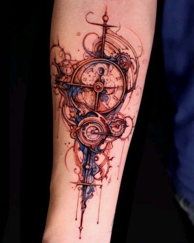 Explore 22 Unique Steampunk Tattoo Ideas for 2024: Victorian Elegance Meets Modern Mechanics Time Machine Tattoo, Steampunk Clock Tattoo, Time Tattoos For Men, Steampunk Tattoo Sleeve, Steampunk Tattoo Ideas, Clockwork Tattoo, Punk Tattoo Ideas, Steampunk Tattoo Design, Clock Tattoos