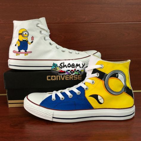 Converse Shoes Hand Painted Despicable Me Minions Canvas Sneakers Minion Shoes, Shoes Heels Classy, Shoes Photography, Shoes Teen, Balenciaga Shoes, Yeezy Shoes, Painted Canvas, Valentino Shoes, Hand Painted Canvas