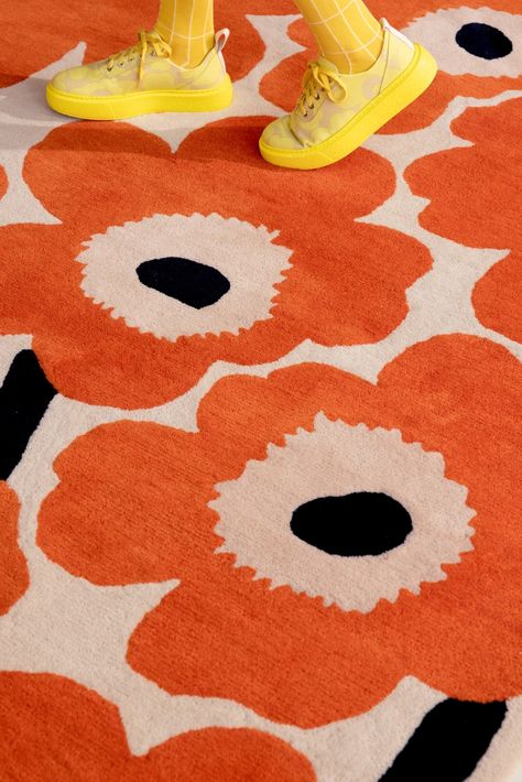 INTRODUCING MARIMEKKO FLOOR RUGS! I am so excited to introduce this stunning collection of rugs!! To celebrate their 60th anniversary year, the renowned Finnish design house have worked with @brinkandcampmanxbrands to unveil an exciting collection of designer rugs. From bold to constrained, this collection has been thoughtfully conceived to include timeless pieces that can work in any contemporary space. Most are made from 100% high quality New Zealand wool, so there really is a lot to cel... Maija Isola, Rugs Australia, Purple Pattern, 60th Anniversary, Orange Cream, Red Rug, Red Rugs, Entertainment Unit, Floral Fabric