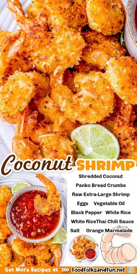 This Coconut Shrimp recipe is guaranteed to get rave reviews and recipe requests! They're crispy, sweet, and cooked to golden perfection. via @foodfolksandfun Yummy Shrimp Recipes, Coconut Shrimp Recipe, Coconut Shrimp Recipes, Sea Foods, Breaded Shrimp, Easy Main Dishes, Shrimp Recipes Easy, Shrimp Recipe, Coconut Recipes