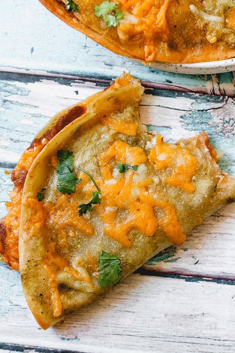 Spicy Refried Beans, Bean And Cheese Enchiladas, Refried Bean, Cheese Quesadillas, Cheese Tacos, Cheese Enchiladas, Green Enchilada Sauce, Cheese Quesadilla, Quesadilla Recipes