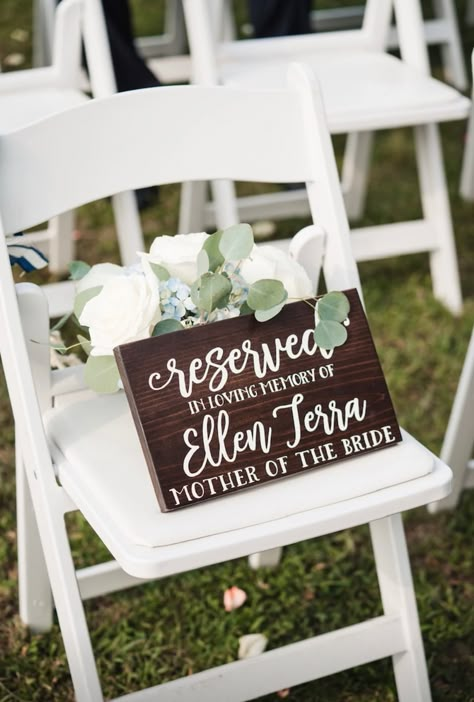 In Loving Memory Reserved Seat, Reserved In Memory Wedding Signs, Wedding Seat For Lost Loved One, Honoring Loved Ones At Wedding, Memory Wedding Sign, In Loving Memory Wedding, Loving Memory Wedding, Memory Table Wedding, Memory Wedding