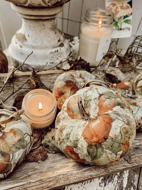 How to Napkin Decoupage Pumpkins | Hometalk Pumpkin Painting Ideas Fall, Painting Ideas Fall, Halloween Pumpkin Decor, Decoupage Pumpkins, Fall Napkins, Dollar Tree Pumpkins, Fall Pumpkin Crafts, Decorate For Fall, Harvest Blessings