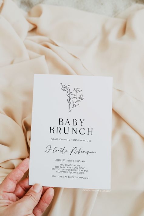 "This baby brunch invitation features minimalist details, all text is editable! Template Size 5\"x7\" * Edit in your browser using TEMPLETT *Please Read all information below before placing order & Try before you buy* ►TRY THIS TEMPLATE BEFORE BUYING Copy + Paste link in your browser https://templett.com/design/demo/palmpaperie/11712232 MATCHING ITEMS: Welcome Sign - https://www.etsy.com/listing/1205045247/ Books for Baby + Diaper Raffle - https://www.etsy.com/listing/1205799865/ Send me a messa Minimalist Baby Shower Invitation, Simple Baby Sprinkle Ideas, Minimal Baby Shower Ideas, Baby Brunch Shower Ideas, Minimalist Baby Shower Ideas, Baby Shower Brunch Invitations, Brunch Baby Shower Ideas, Baby Shower Brunch Ideas, Simple Baby Shower Ideas