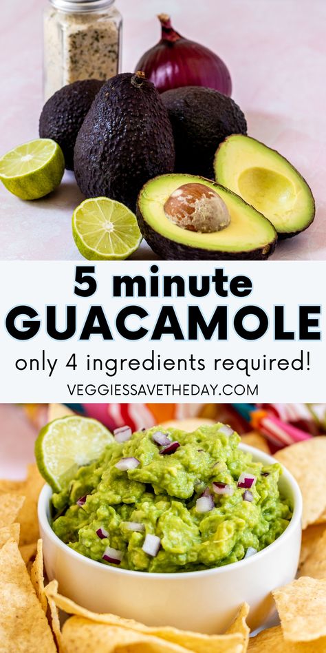 Avocado lovers in need of a quick and easy guacamole, look no further than this 4-ingredient recipe. In just 5 minutes, you'll have a delightful guacamole with a harmonious blend of flavors. So gather some ripe avocados, red onion, lime juice, and garlic salt, and let's create the BEST simple guacamole! Vegan Guacamole Recipe, Guacamole Recipe No Tomato, Avacodo Recipe Idea Healthy, Salsa Dishes, Guacamole Recipe Simple, Avocado Ideas, Vegan Avocado Recipes, Simple Guacamole, Guacamole Recipes