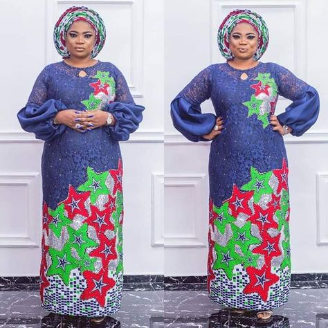 Dry Lace And Ankara Combination Gown Styles, Dry Lace And Ankara Combination Styles, Wearable Atelier, African Maxi Dress Ankara, Kimono Jumpsuit, Blouse For Wedding, African Lace Styles, Long African Dresses, Combination Fashion