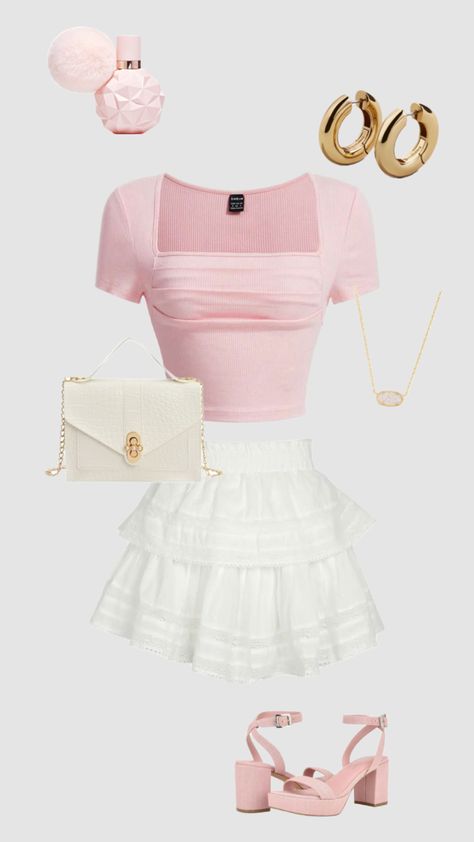 White Pink Aesthetic, Fancy Dinner Outfit, Pink Aesthetic Cute, Pink Girly Outfits, Pink Skirt Outfits, Formal Purse, Stylish Outfits Casual, Cute Professional Outfits, Preppy Skirt