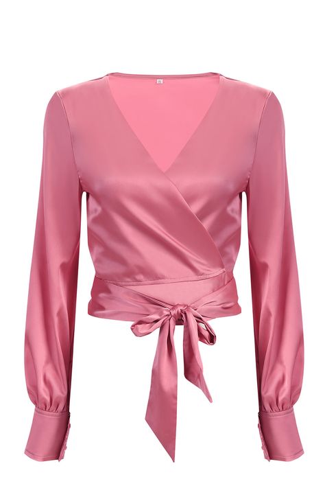 Wrap Front Top, Pink Long Sleeve Top, Top With Long Sleeves, Pink Long Sleeve Shirt, Extra Long Sleeves, Pink Long Sleeve, Neck Wrap, Pink Top, Pink Tops