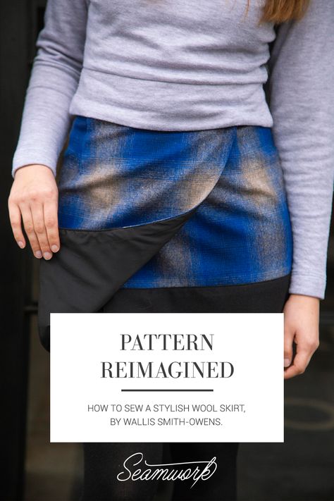 Pattern Reimagined: The reversible Osaka skirt in plaid!  |  Seamwork Magazine Plaid Wrap Skirt Pattern, Seamwork Patterns, Plaid Wrap Skirt, Wrap Skirt Pattern, Pattern Hack, How To Make Skirt, Fabric Combinations, Skirt Patterns Sewing, Crochet Cross