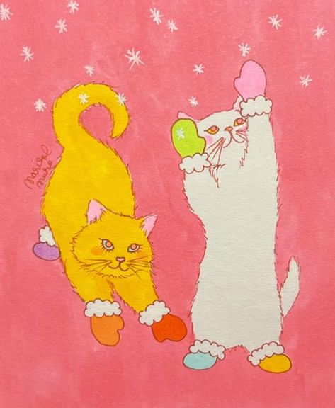 Marisol Muro Art, Beer Label Design, Fairytale Art, Marker Art, Sketchbook Art Inspiration, Girly Art, Cat Drawing, Funky Art, Christmas Cats