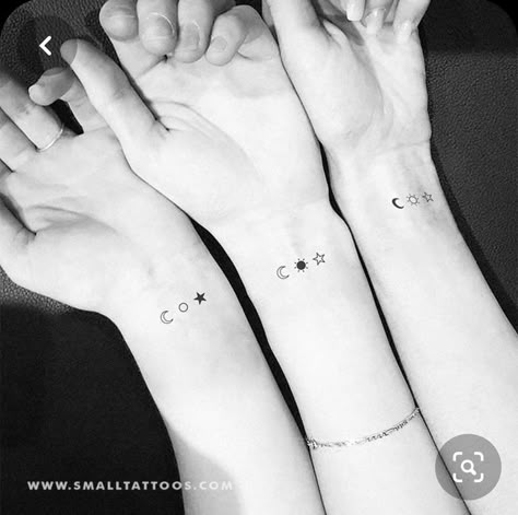 Three Sister Tattoos, Matching Bff Tattoos, Small Sister Tattoos, Matching Friend Tattoos, Bestie Tattoo, Tattoo Placements, Matching Sister Tattoos, Sister Tattoo, Sibling Tattoos