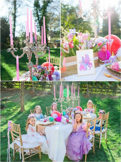 Be Our Guest Beauty & The Beast Inspired Birthday Party - with DIY decorations, printables,desserts table styling, favors and games! via BirdsParty.com @BirdsParty Disney Princess Tea Party, Princess Tea Party Birthday, 4de Verjaardag, Princess Birthday Party Decorations, Disney Princess Birthday Party, Princess Theme Birthday, Princess Theme Birthday Party, Princess Party Decorations, Princess Tea Party