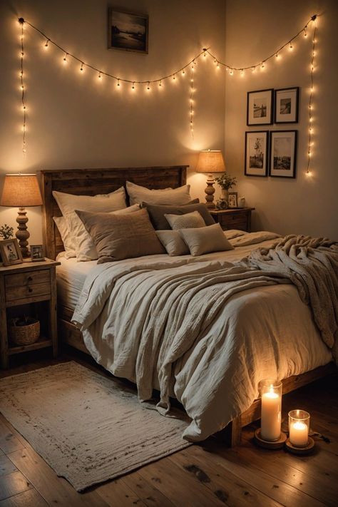 Rustic Country Room Ideas Bedrooms, Cute Small Apartment Ideas Bedroom, Cute Rustic Bedroom Ideas, House Inspiration Interior Bedrooms, Cozy Dark Bedroom Aesthetic Comfy, Rustic House Bedroom, Vintage Aesthetic Bedroom Ideas, Modern Cozy Bedroom Neutral, Farmhouse Bathroom Rustic